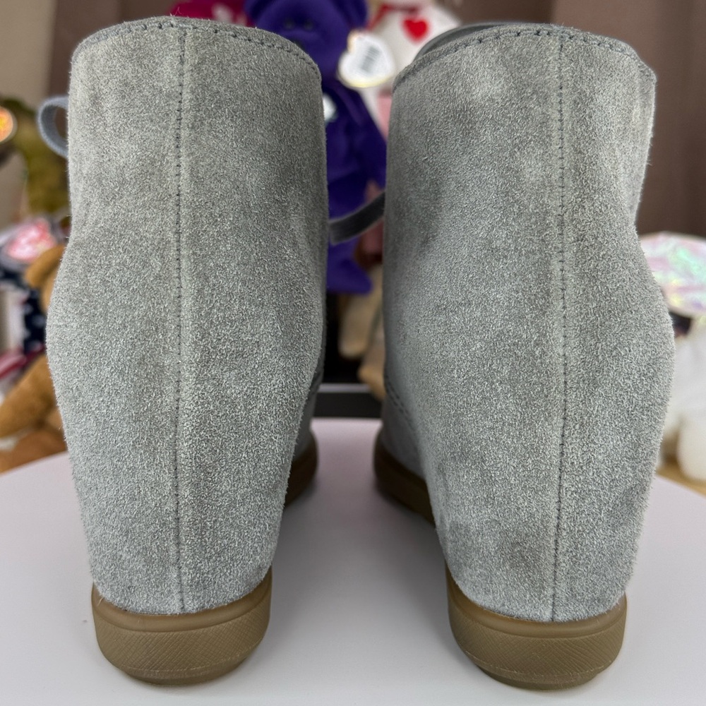 Prada - Grey Suede Lace-Up Desert Wedge Booties -… - image 5